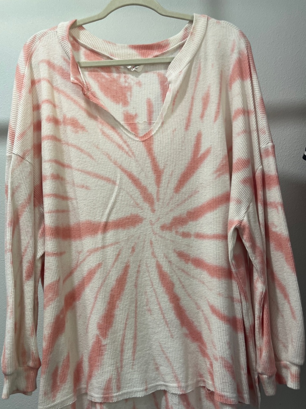 Fantastic Fawn Pink Tie-Dye Waffle V-Neck Tunic